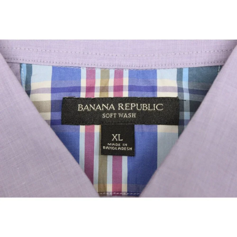 Banana Republic men's soft‎ wash light purple short sleeve button down shirt XL